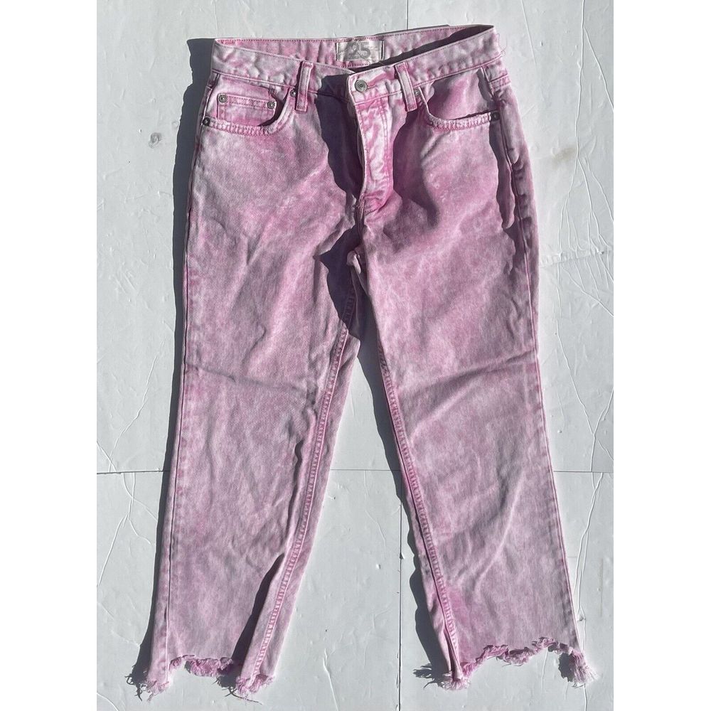 We The Free Pink Washed Ankle Crop Jeans with Raw Hem
